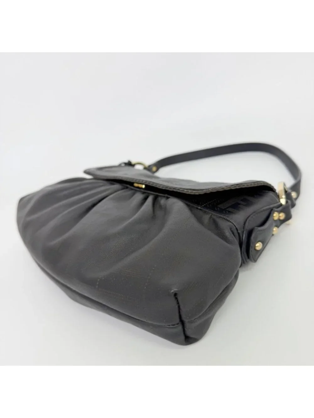 Fendi Mia Gather Shoulder Bag Leather Black Vintage